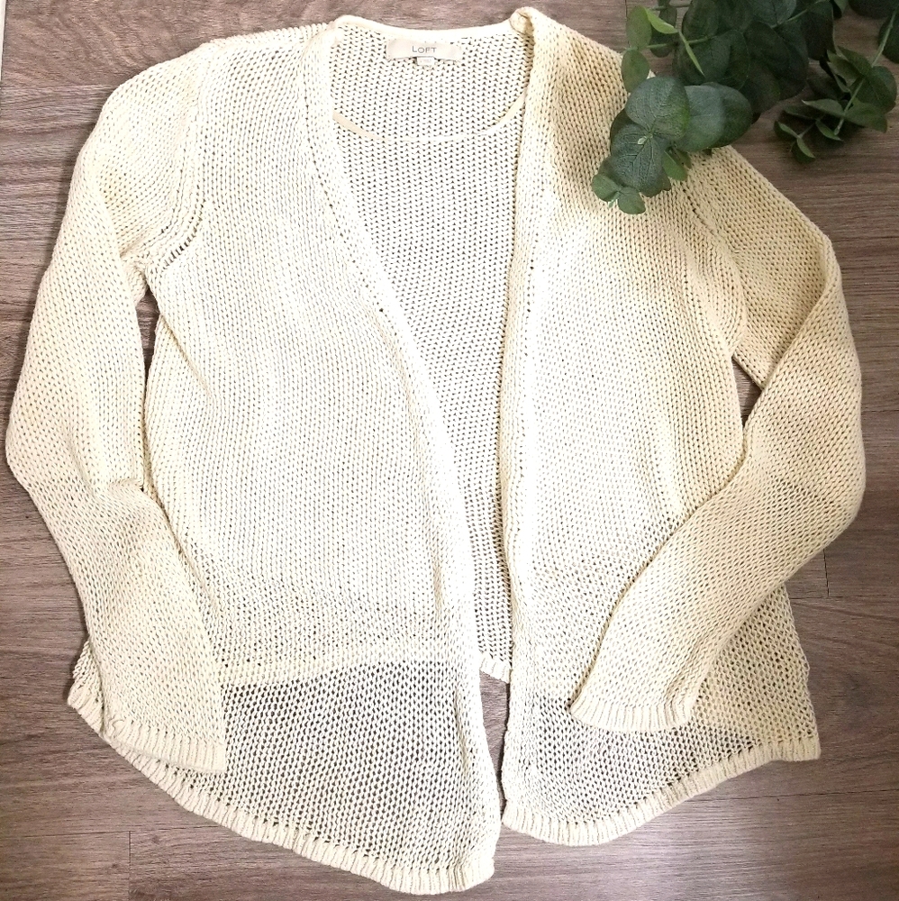 Loft Open Front Creme Knit Cardigan